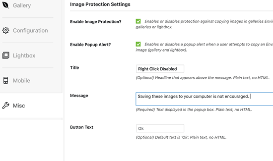 image protection settings