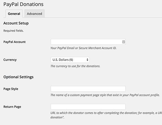 paypal donations setting